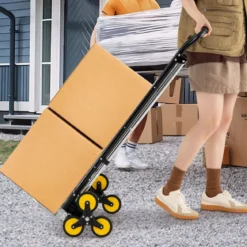 2-in-1 Klappkarre & Leiter Aluminium 3-Stufen Hocker mit rutschfesten Pedalen Schwerlast tragbarer Sackkarren Silber