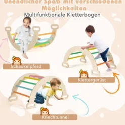4 in 1 Kletterdreieck mit Rutsche & Kletterbogen & Doppelseitige Rampe Klettergerüst Natur/Bunt/Mehrfärbig/Grau/Weiß