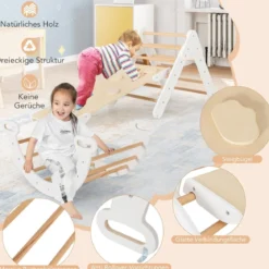 4 in 1 Kletterdreieck mit Rutsche & Kletterbogen & Doppelseitige Rampe Klettergerüst Natur/Bunt/Mehrfärbig/Grau/Weiß