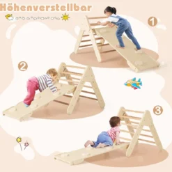 4 in 1 Kletterdreieck mit Rutsche & Kletterbogen & Doppelseitige Rampe Klettergerüst Natur/Bunt/Mehrfärbig/Grau/Weiß