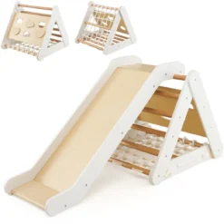 4 in 1 Kletterdreieck mit Rutsche Klettergerüst aus Holz62,5 x 64 x 57,5 cm