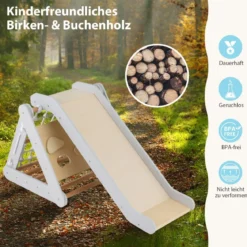 4 in 1 Kletterdreieck mit Rutsche Klettergerüst aus Holz62,5 x 64 x 57,5 cm