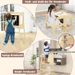 7 in 1 Kletterdreieck mit Rutsche Klettergerüst für Kinder ab 3 Jahren Tritthocker Kreidetafel
