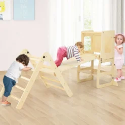 7 in 1 Kletterdreieck mit Rutsche Klettergerüst für Kinder ab 3 Jahren Tritthocker Kreidetafel