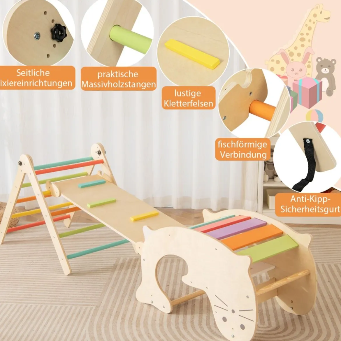 7 in 1 Klettergerüst Kletterdreieck mit Rutsche Kletterdreieck für Kinder ab 3 Jahren