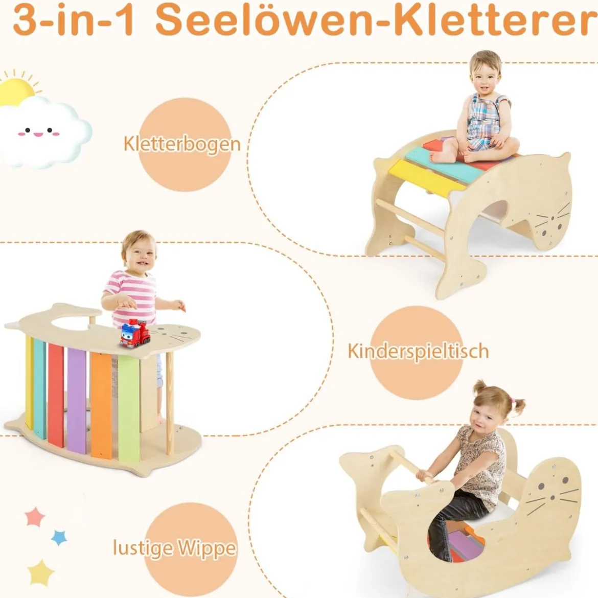 7 in 1 Klettergerüst Kletterdreieck mit Rutsche Kletterdreieck für Kinder ab 3 Jahren