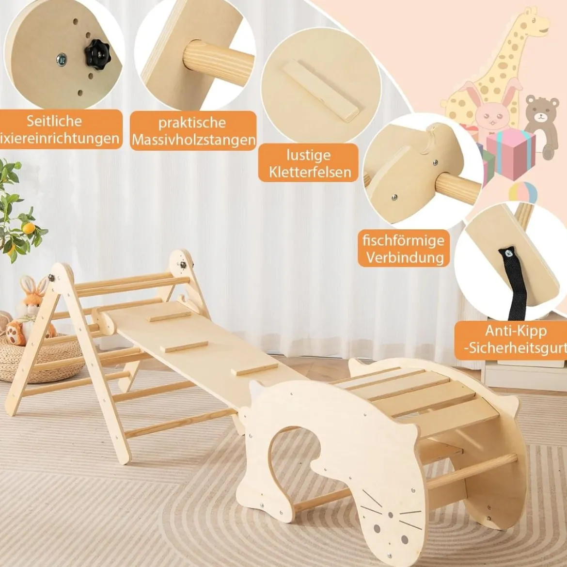 7 in 1 Klettergerüst Kletterdreieck mit Rutsche Kletterdreieck für Kinder ab 3 Jahren
