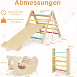 7 in 1 Klettergerüst Kletterdreieck mit Rutsche Kletterdreieck für Kinder ab 3 Jahren