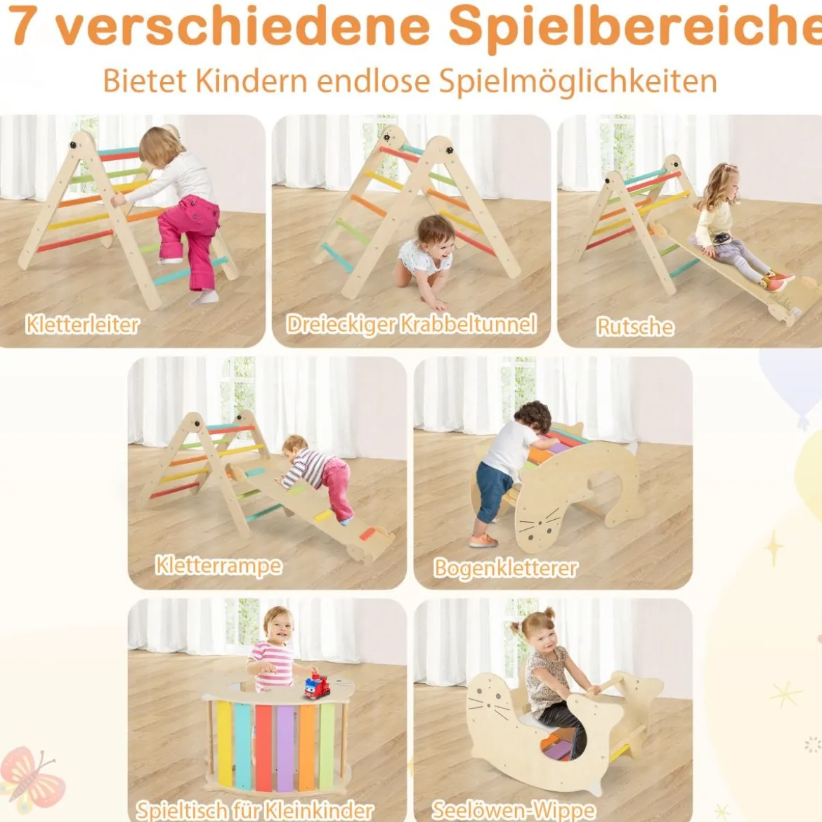 7 in 1 Klettergerüst Kletterdreieck mit Rutsche Kletterdreieck für Kinder ab 3 Jahren