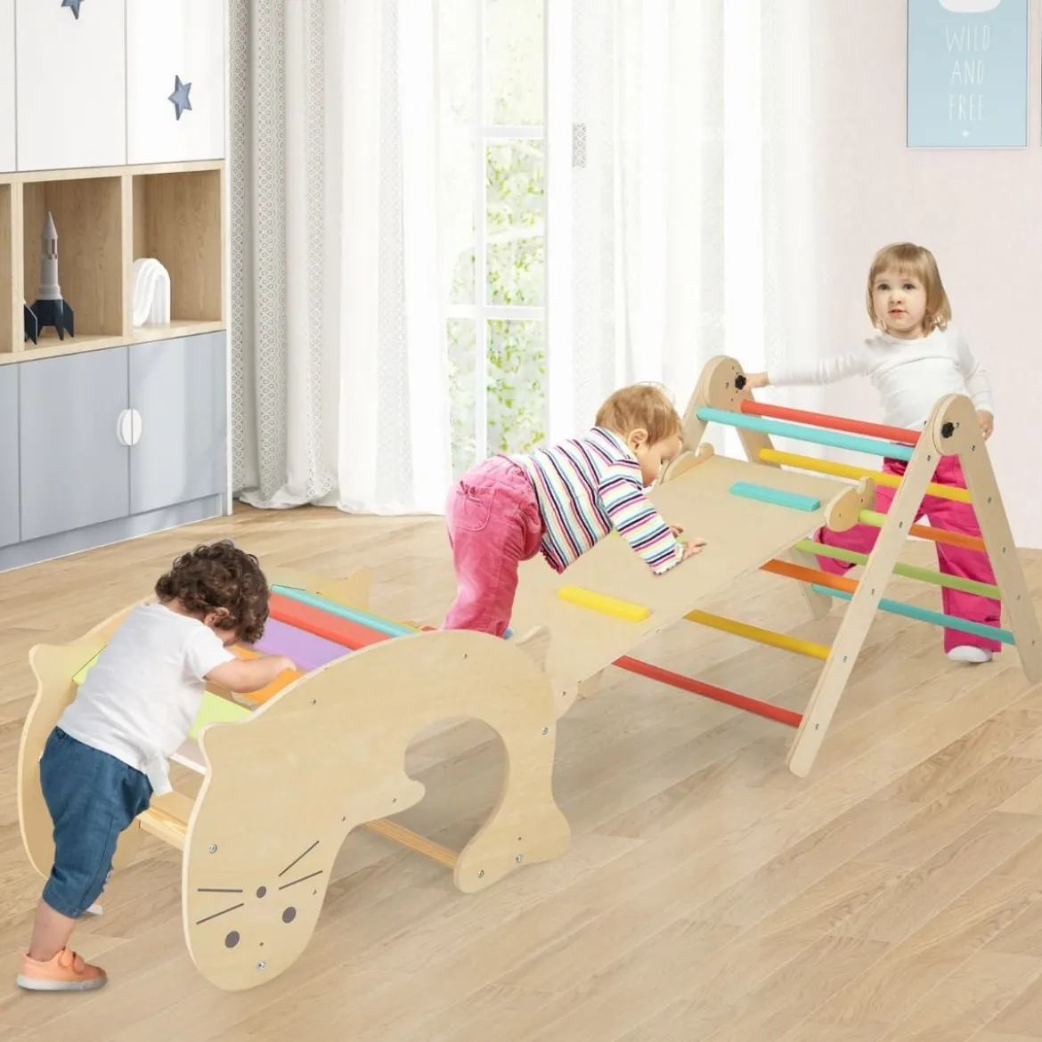 7 in 1 Klettergerüst Kletterdreieck mit Rutsche Kletterdreieck für Kinder ab 3 Jahren
