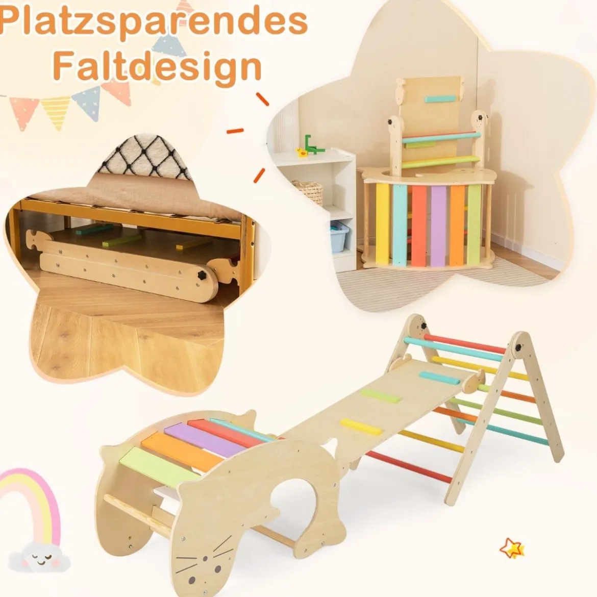 7 in 1 Klettergerüst Kletterdreieck mit Rutsche Kletterdreieck für Kinder ab 3 Jahren