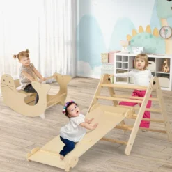 7 in 1 Klettergerüst Kletterdreieck mit Rutsche Kletterdreieck für Kinder ab 3 Jahren