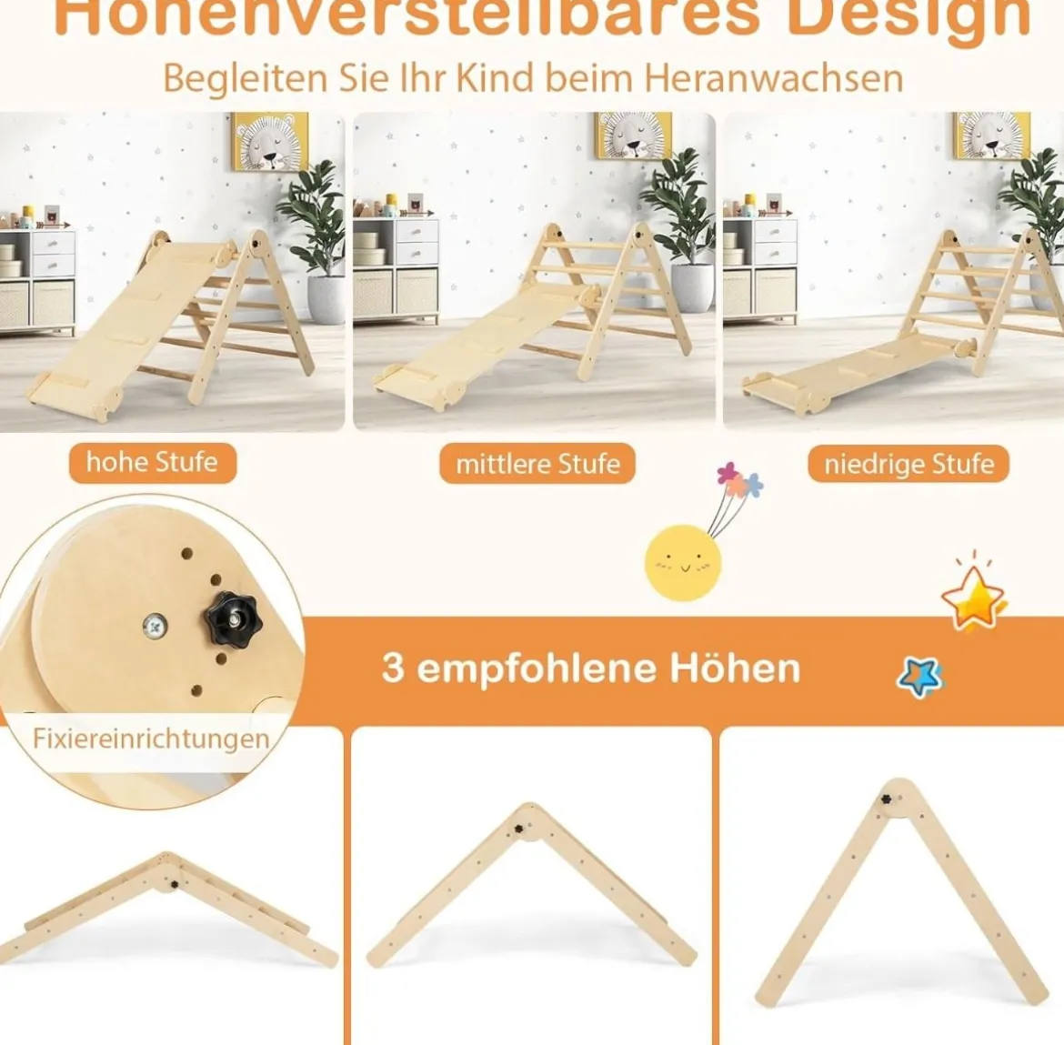 7 in 1 Klettergerüst Kletterdreieck mit Rutsche Kletterdreieck für Kinder ab 3 Jahren