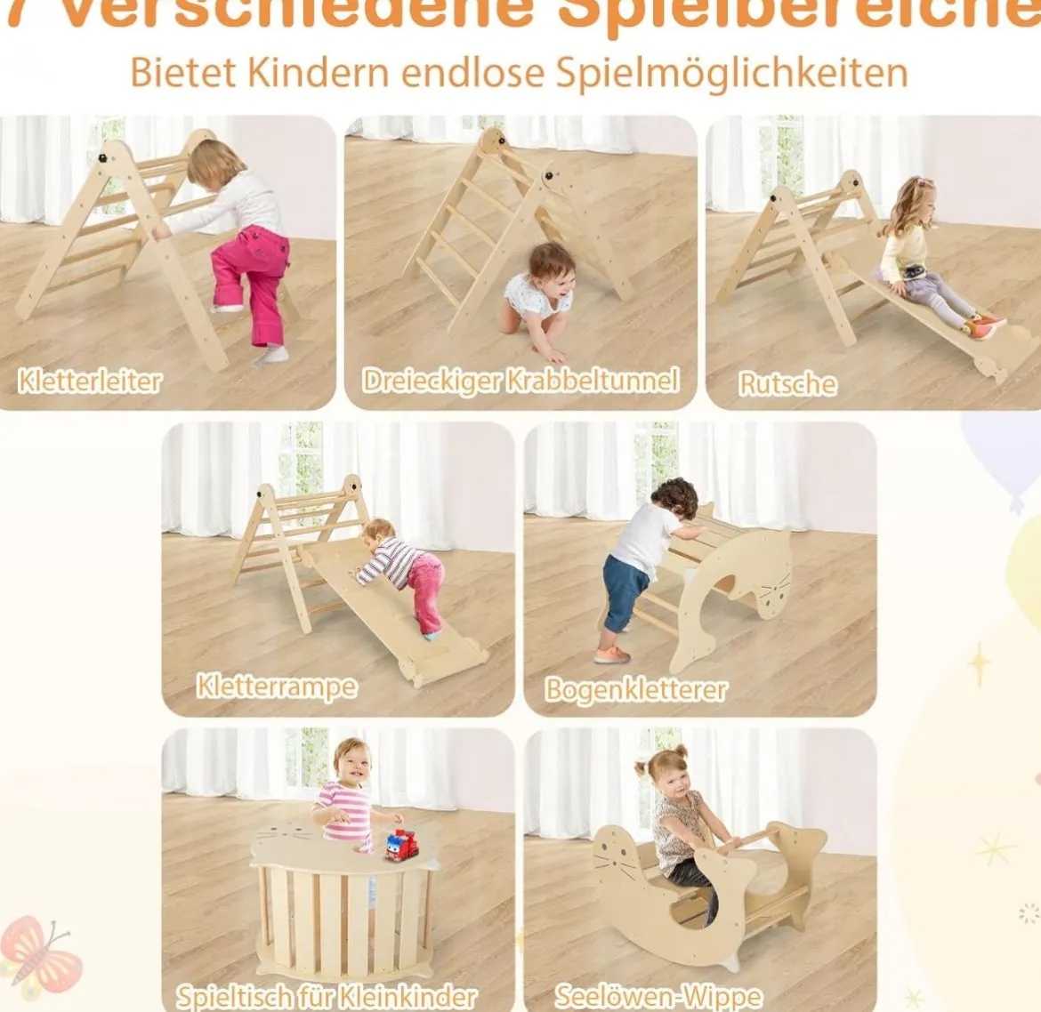 7 in 1 Klettergerüst Kletterdreieck mit Rutsche Kletterdreieck für Kinder ab 3 Jahren
