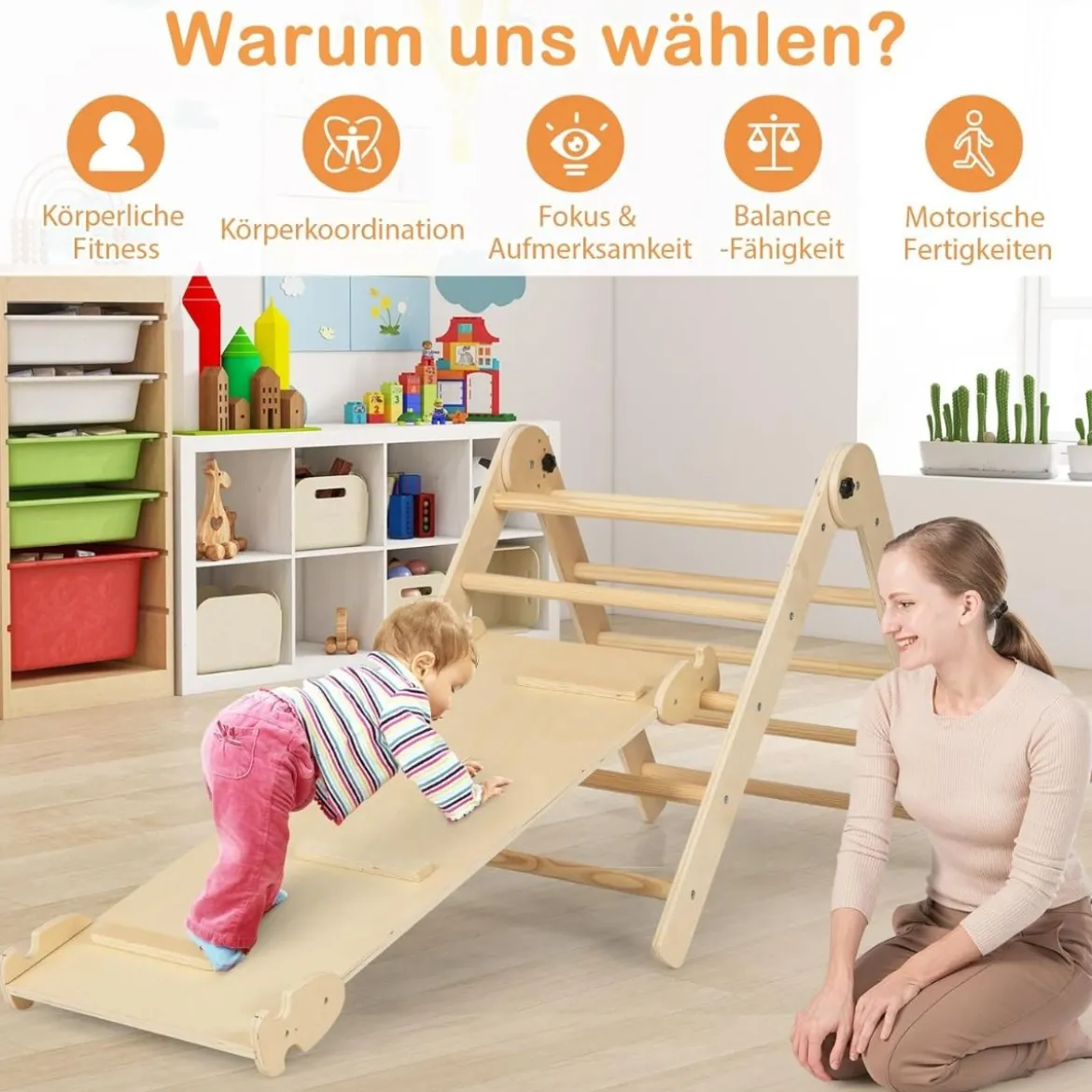7 in 1 Klettergerüst Kletterdreieck mit Rutsche Kletterdreieck für Kinder ab 3 Jahren