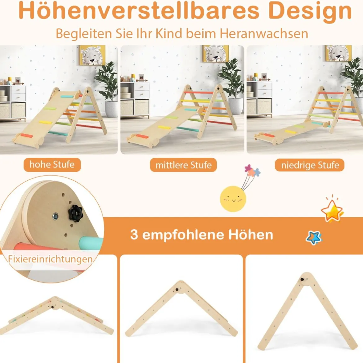 7 in 1 Klettergerüst Kletterdreieck mit Rutsche Kletterdreieck für Kinder ab 3 Jahren