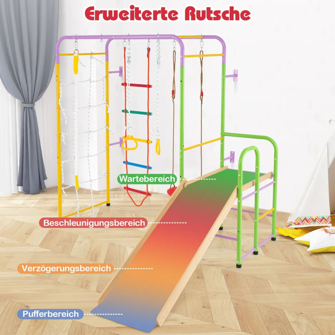 8 in 1 Klettergerüst Kletterwand & Affenstangen & Leiter & Seil & Turnring & Schaukel & Rutsche & Kletterer