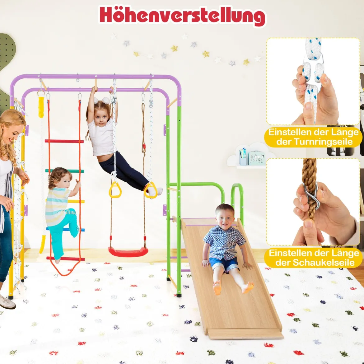 8 in 1 Klettergerüst Kletterwand & Affenstangen & Leiter & Seil & Turnring & Schaukel & Rutsche & Kletterer