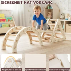5 in 1 Klettergerüst mit Kletterbogen & Holzdreieck & Rutsche Kletterdreieck inkl. Doppelseitige Rampe