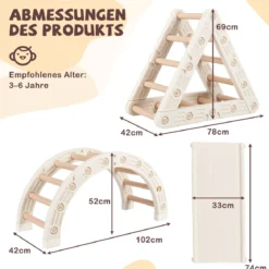 5 in 1 Klettergerüst mit Kletterbogen & Holzdreieck & Rutsche Kletterdreieck inkl. Doppelseitige Rampe