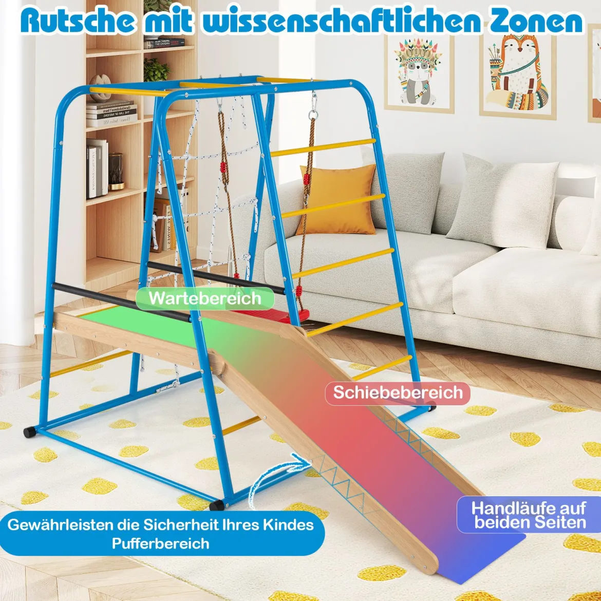 6 in 1 Klettergerüst Schaukel & Rutsche & Kletterstange & Kletterleiter & Seilwand für Kinder ab 3 Jahre