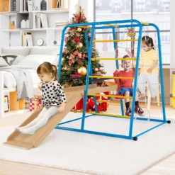 6 in 1 Klettergerüst Schaukel & Rutsche & Kletterstange & Kletterleiter & Seilwand für Kinder ab 3 Jahre
