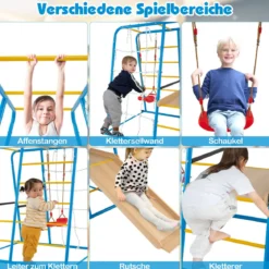 6 in 1 Klettergerüst Schaukel & Rutsche & Kletterstange & Kletterleiter & Seilwand für Kinder ab 3 Jahre