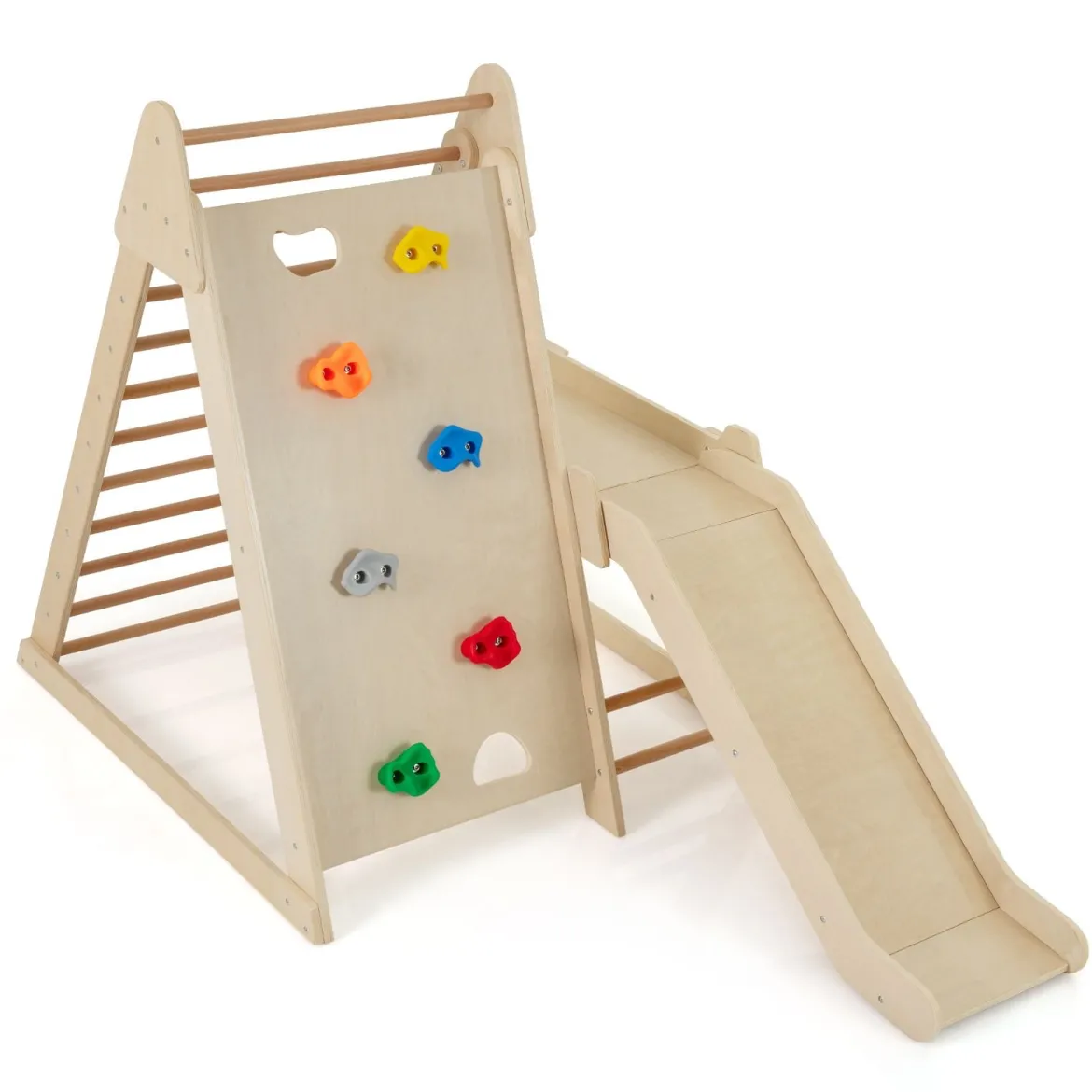 3 in 1 Kletterleiter & Kletterwand & Rutsche Indoor Klettergerüst zum Klettern & Rutschen Natur