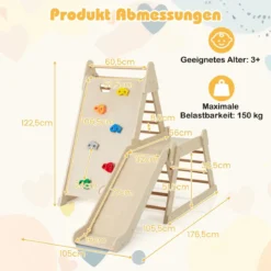 3 in 1 Kletterleiter & Kletterwand & Rutsche Indoor Klettergerüst zum Klettern & Rutschen Natur