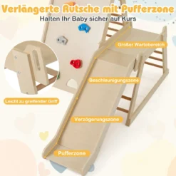 3 in 1 Kletterleiter & Kletterwand & Rutsche Indoor Klettergerüst zum Klettern & Rutschen Natur