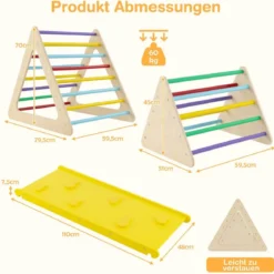 3 in 1 Kletterspielzeug Set mit Kletterdreieck & Leiter & Rutsche Klettergerüst Bunt