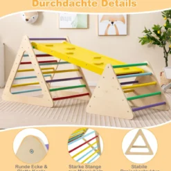 3 in 1 Kletterspielzeug Set mit Kletterdreieck & Leiter & Rutsche Klettergerüst Bunt