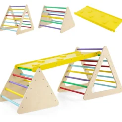 3 in 1 Kletterspielzeug Set mit Kletterdreieck & Leiter & Rutsche Klettergerüst Bunt