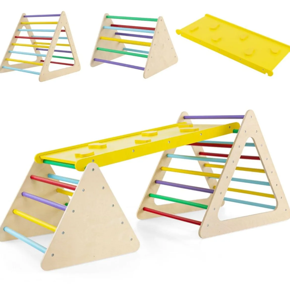 3 in 1 Kletterspielzeug Set mit Kletterdreieck & Leiter & Rutsche Klettergerüst Bunt