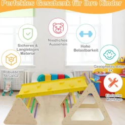3 in 1 Kletterspielzeug Set mit Kletterdreieck & Leiter & Rutsche Klettergerüst Bunt