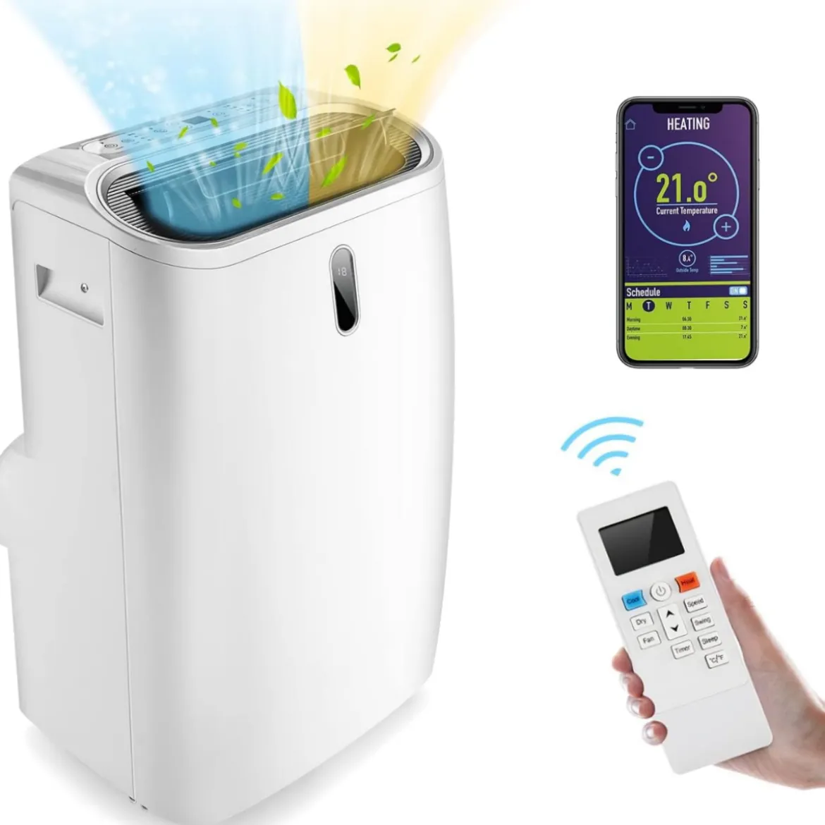 5 in 1 Klimagerät 14000 BTU Heiz&Kühl&Ventilator&Entfeucht Tragbare Klimaanlage für 40 ㎡ 44,5 x 39 x 77 cm Weiß