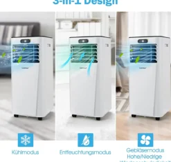 4 in 1 Klimagerät Kühlen&Ventilieren&Entfeuchten Tragbares Klimagerät mit Fernbedienung 9000 BTU für 30㎡