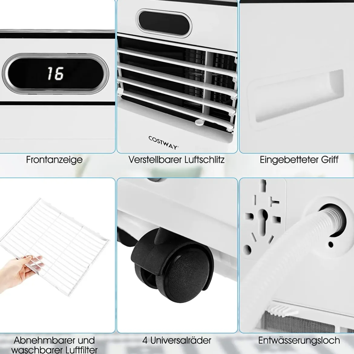4 in 1 Klimagerät Kühlen&Ventilieren&Entfeuchten Tragbares Klimagerät mit Fernbedienung 9000 BTU für 30㎡