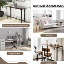 2 in 1 Konsolentisch und Bartisch Vintage mit schwarzem Metallgestell 120 x 40 x 101 cm Rustikales Braun