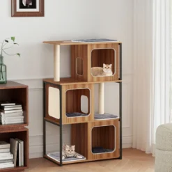 2 in 1 Kratzbaum Katzenhaus 3 Etagen Katzenbaum mit Abnehmbaren Kissens & Katzenhöhle