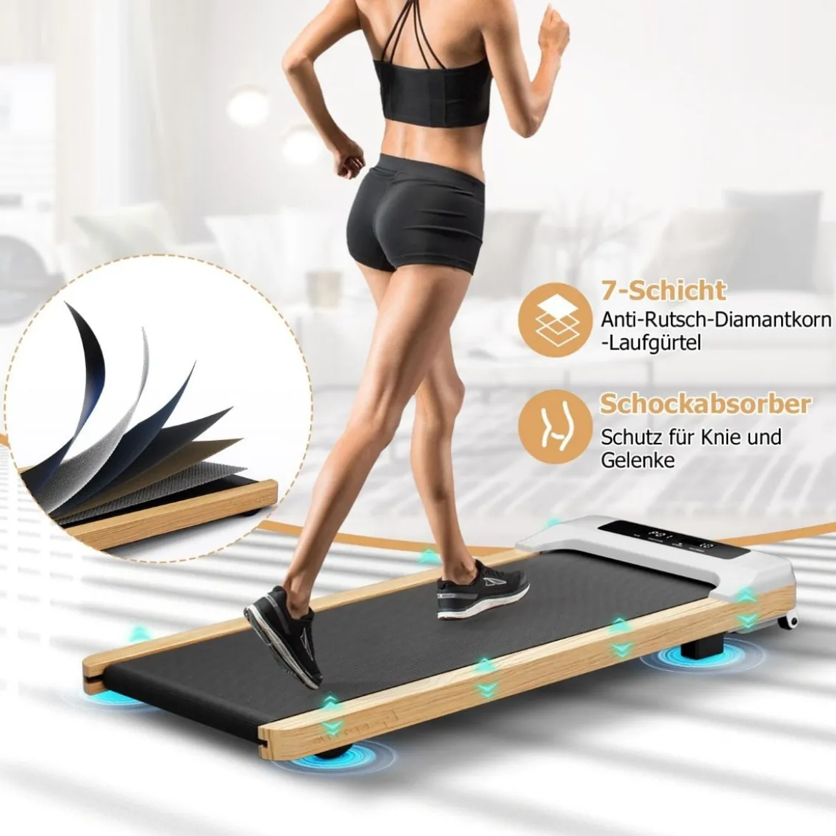 2 in 1 Laufband 2,25HP Walking Pad unter dem Schreibtisch 1-6km/h mit Fernbedienung tragbar 120 x 54 x 13 cm