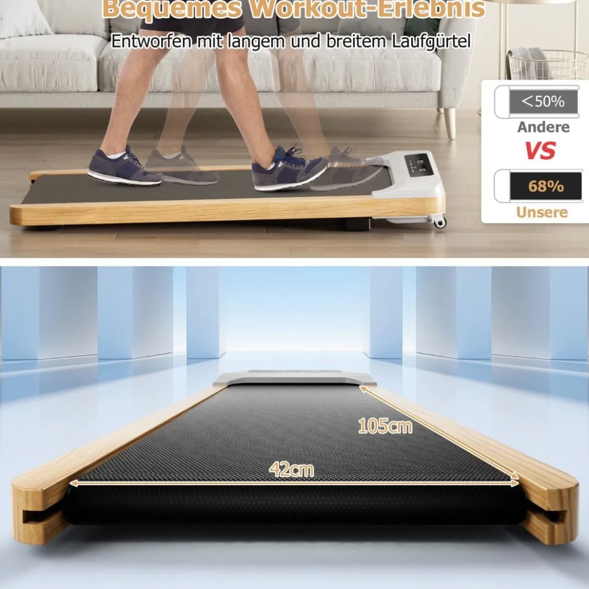 2 in 1 Laufband 2,25HP Walking Pad unter dem Schreibtisch 1-6km/h mit Fernbedienung tragbar 120 x 54 x 13 cm