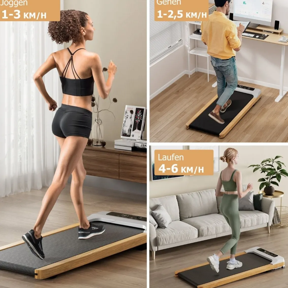 2 in 1 Laufband 2,25HP Walking Pad unter dem Schreibtisch 1-6km/h mit Fernbedienung tragbar 120 x 54 x 13 cm