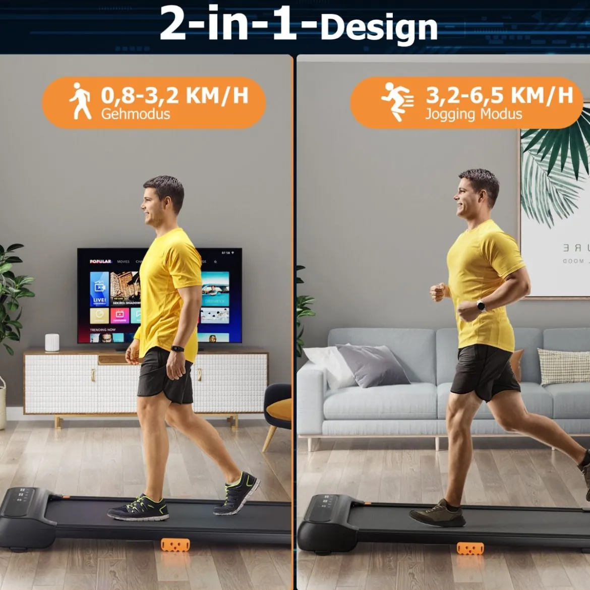 2 in 1 Laufband Unter dem Schreibtisch mit Uhrähnlicher Fernbedienung & LED-Anzeige
