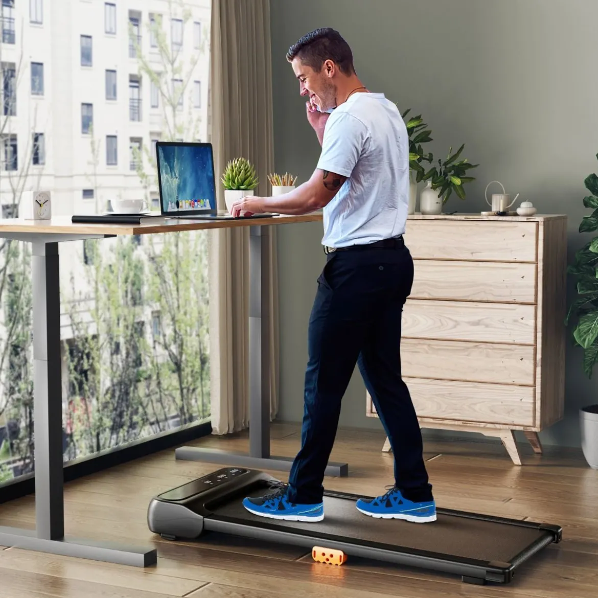 2 in 1 Laufband Unter dem Schreibtisch mit Uhrähnlicher Fernbedienung & LED-Anzeige