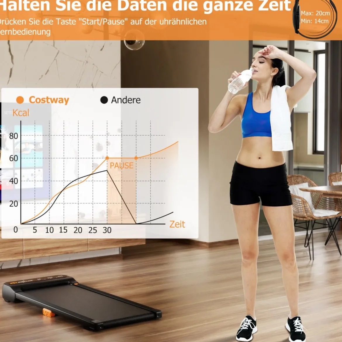 2 in 1 Laufband Unter dem Schreibtisch mit Uhrähnlicher Fernbedienung & LED-Anzeige