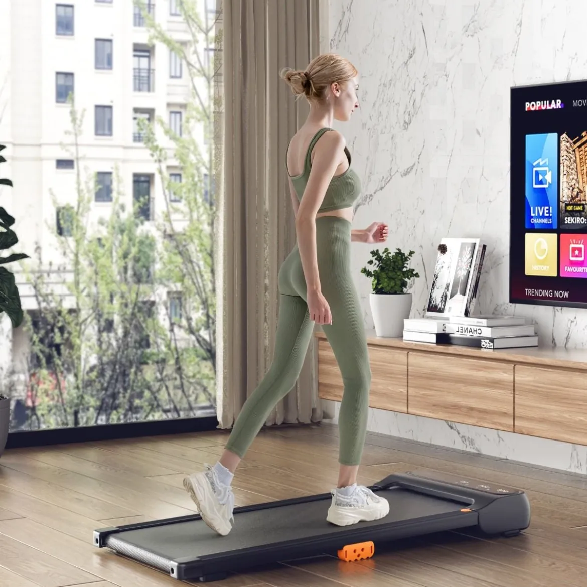 2 in 1 Laufband Unter dem Schreibtisch mit Uhrähnlicher Fernbedienung & LED-Anzeige