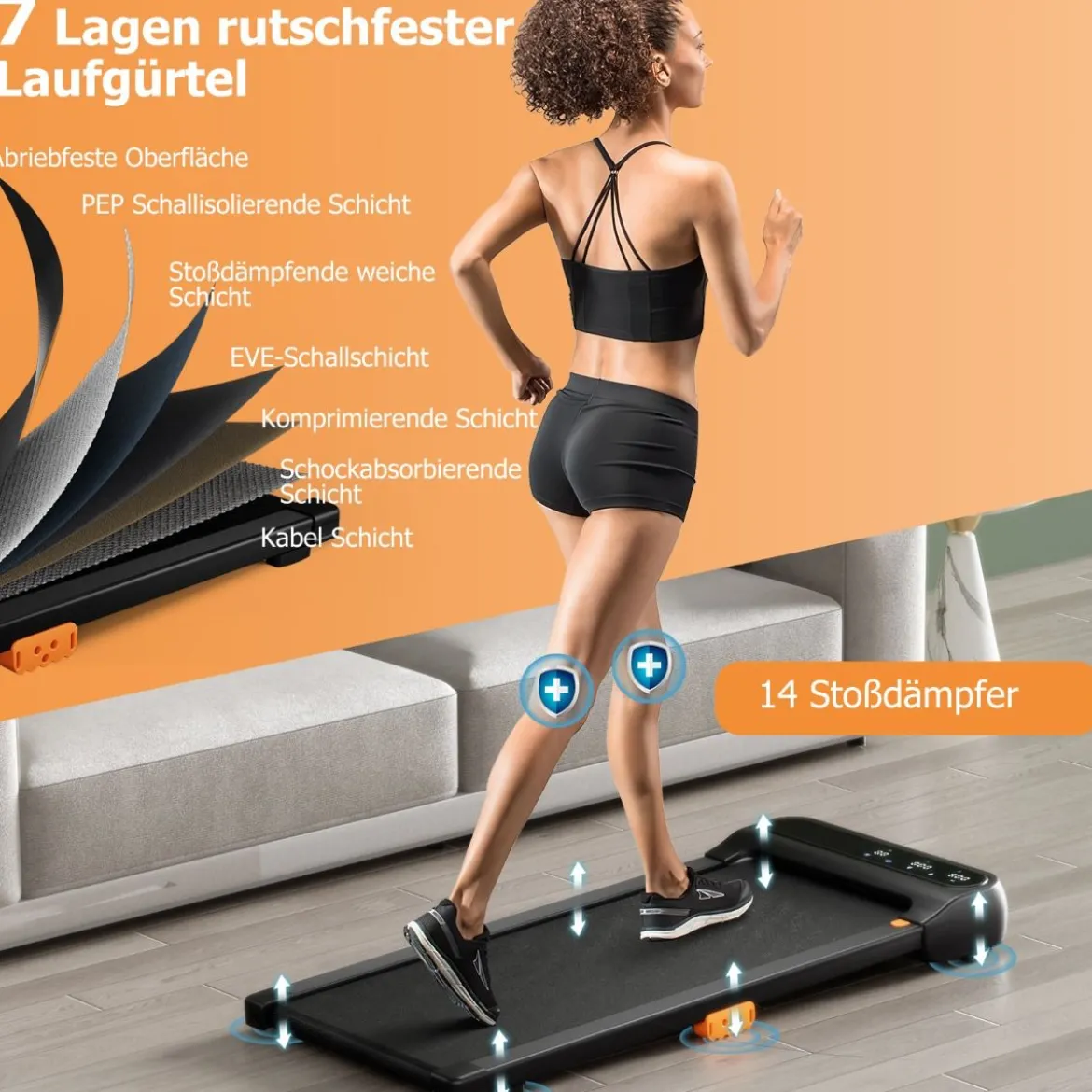 2 in 1 Laufband Unter dem Schreibtisch mit Uhrähnlicher Fernbedienung & LED-Anzeige