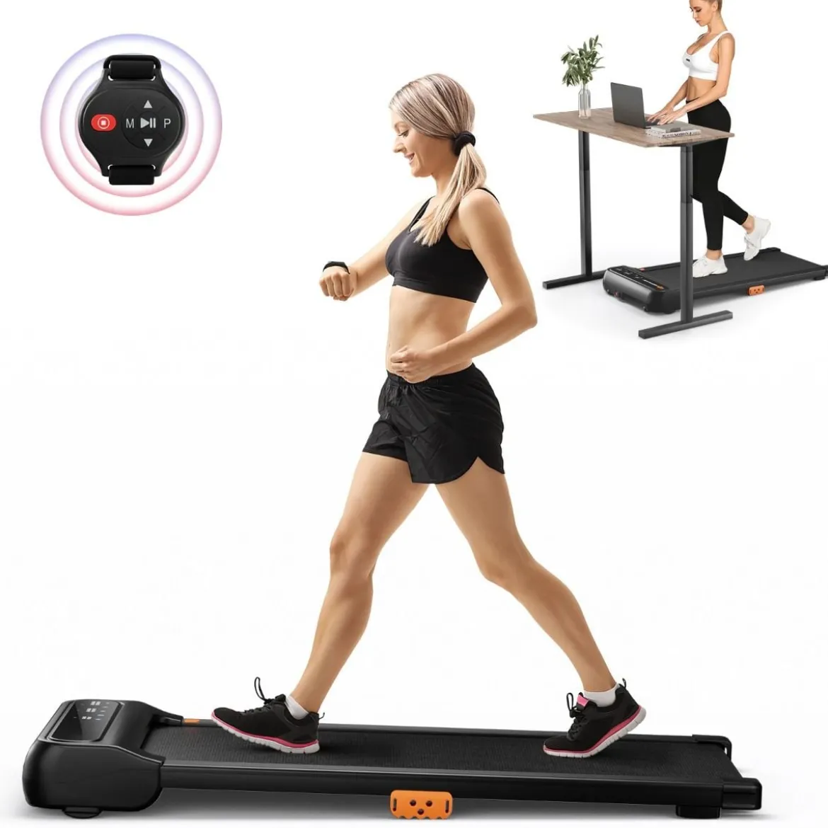 2 in 1 Laufband Unter dem Schreibtisch mit Uhrähnlicher Fernbedienung & LED-Anzeige