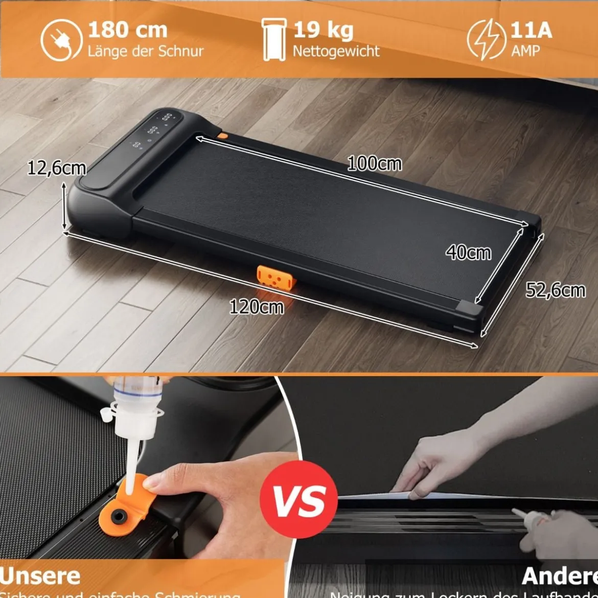 2 in 1 Laufband Unter dem Schreibtisch mit Uhrähnlicher Fernbedienung & LED-Anzeige
